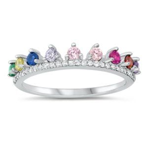 Sterling Silver Rhodium Plated CZ Multicolor Ring